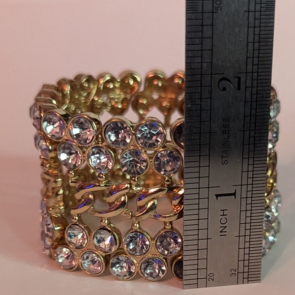 Glam Wide Stretch Cuff Gold Tone and Rhinestones - Picture 3 of 3